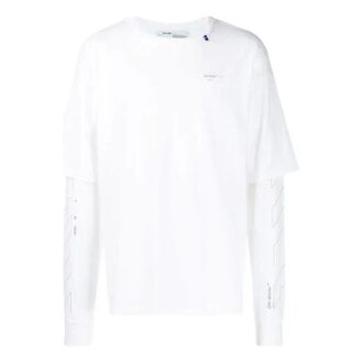 Camiseta de manga larga Off-White para hombre SS21 con estampado de sarga y logotipo en blanco cremoso
