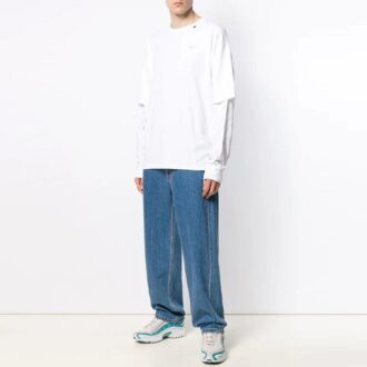 Camiseta de manga larga Off-White para hombre SS21 con estampado de sarga y logotipo en blanco cremoso