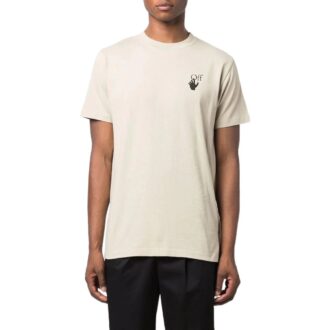 Camiseta de pantalón corto con cuello redondo y estampado de logotipo de flecha, color blanco cremoso