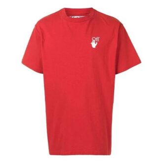 Camiseta de pantalones cortos con cuello redondo y estampado de logotipo, color rojo