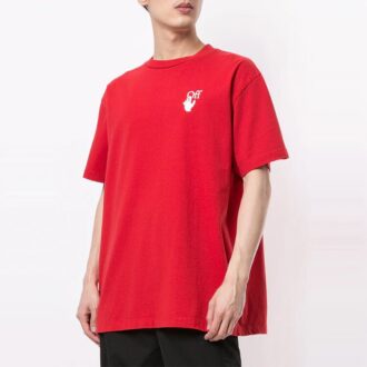 Camiseta de pantalones cortos con cuello redondo y estampado de logotipo, color rojo