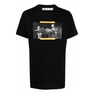 Camiseta de pantalones cortos con cuello redondo y estampado de pintura al óleo «Negro»