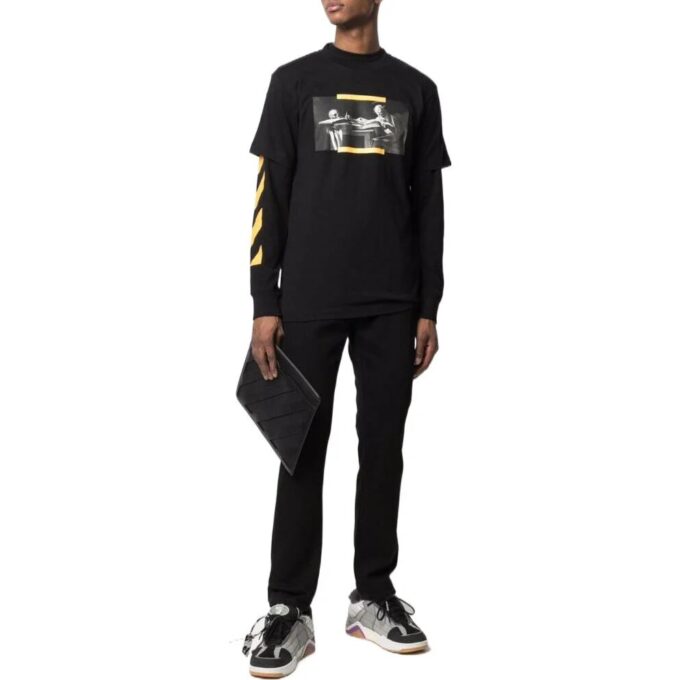 Camiseta de pantalones cortos con cuello redondo y estampado de pintura al óleo «Negro»