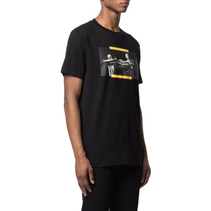 Camiseta de pantalones cortos con cuello redondo y estampado de pintura al óleo «Negro»