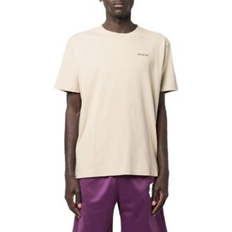 Camiseta de pantalones cortos con cuello redondo y estampado del logotipo SS22, color beige