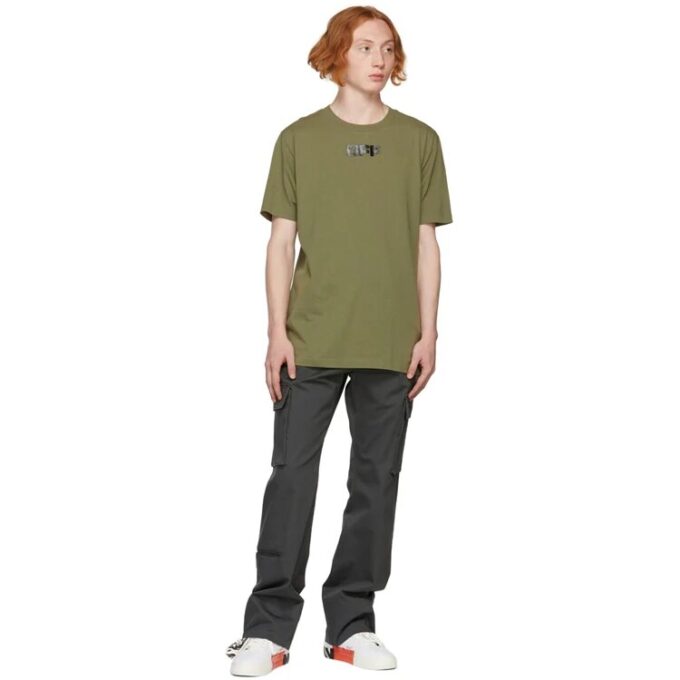 Camiseta de pantalones cortos con cuello redondo y estampado del logotipo, versión estándar, verde