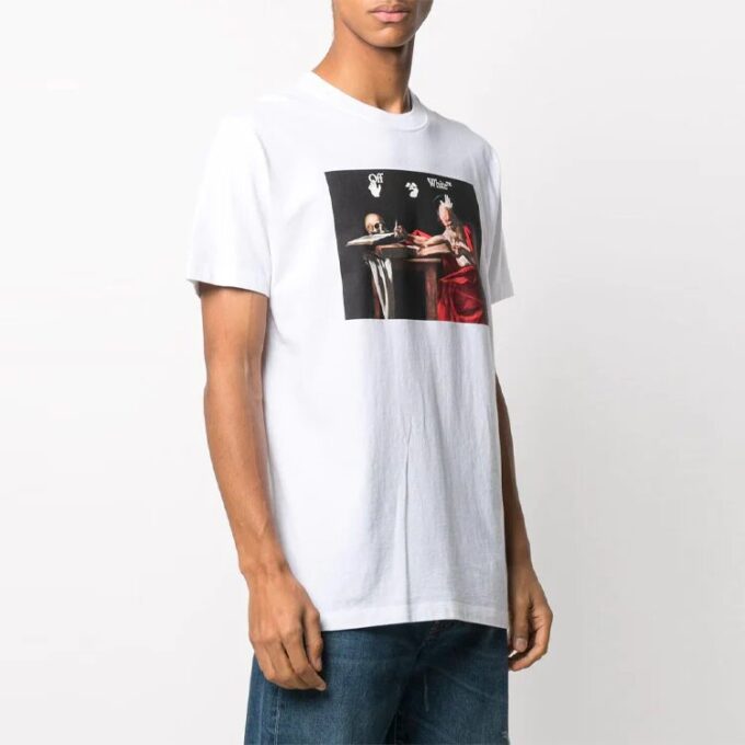 Camiseta de pantalones cortos con cuello redondo y estampado, temporada primavera-verano 2021, color blanco