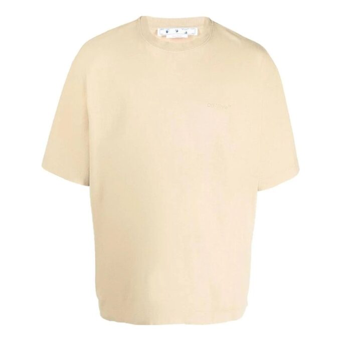 Camiseta de pantalones cortos con cuello redondo y rayas Off-White para hombre, color beige