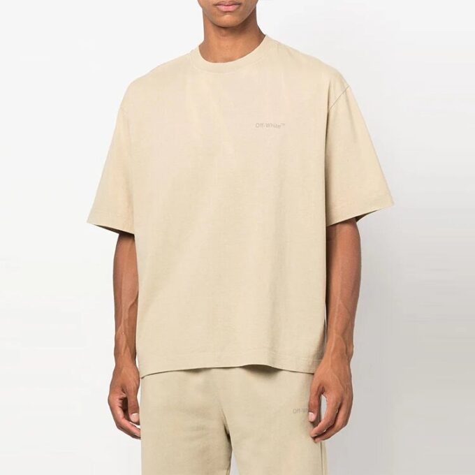 Camiseta de pantalones cortos con cuello redondo y rayas Off-White para hombre, color beige