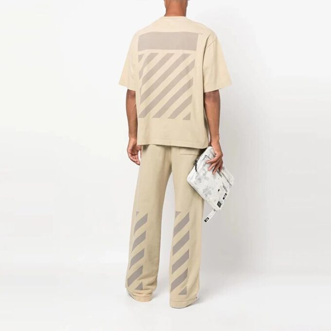 Camiseta de pantalones cortos con cuello redondo y rayas Off-White para hombre, color beige