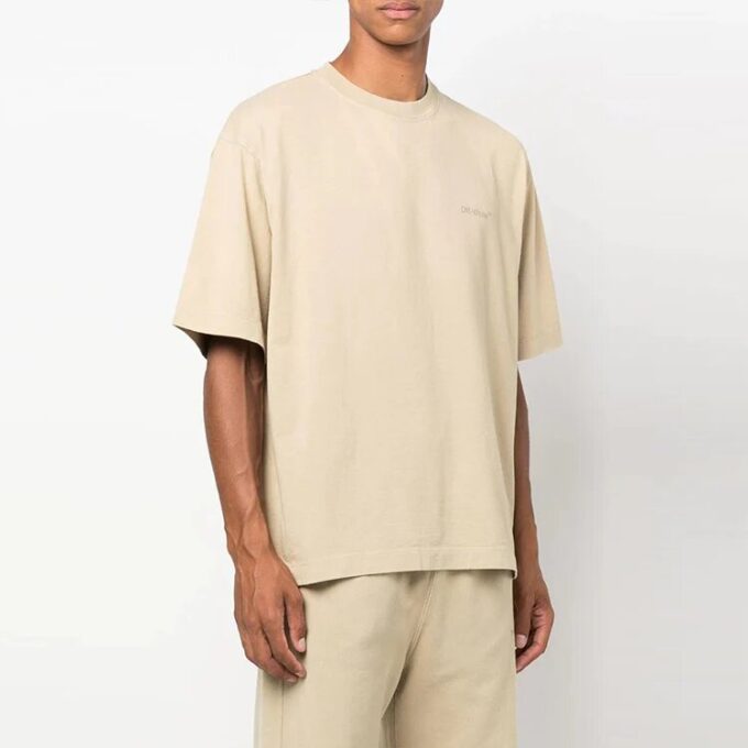 Camiseta de pantalones cortos con cuello redondo y rayas Off-White para hombre, color beige