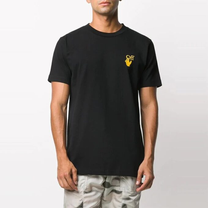 Camiseta de pantalones cortos con estampado de la Tierra bordado, color negro