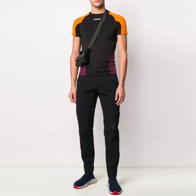 Camiseta de Pantalones Cortos de manga corta con bloques de color, versión ajustada, color negro
