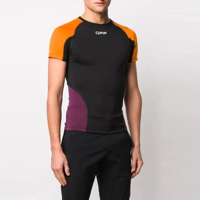 Camiseta de Pantalones Cortos de manga corta con bloques de color, versión ajustada, color negro