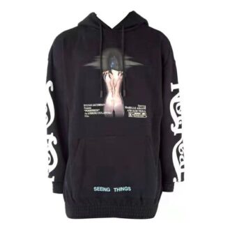 Camiseta deportiva estampada de manga larga con capucha, corte ajustado, color negro