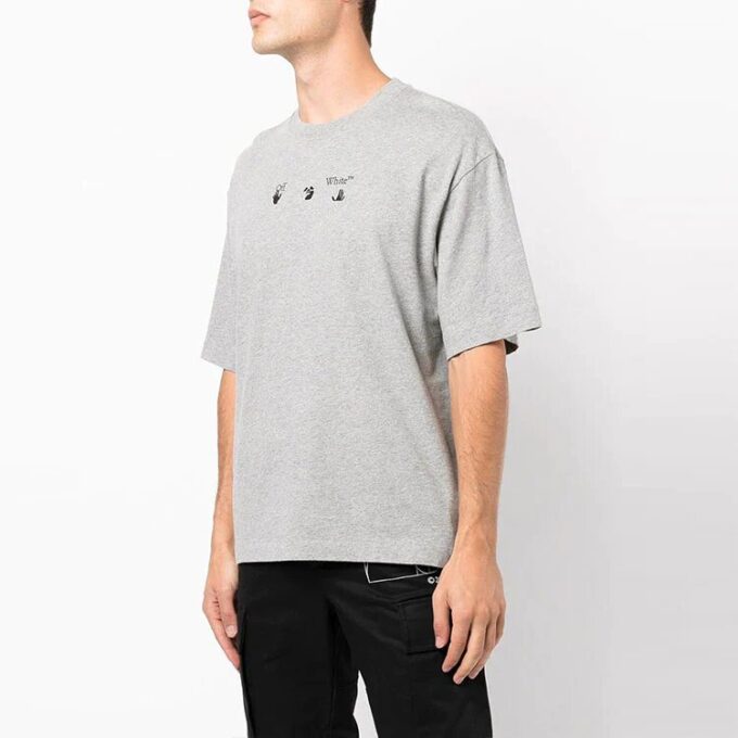 Camiseta gris de hombre Off-White FW21 con estampado del logotipo, pantalones cortos y corte holgado