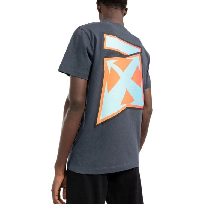 Camiseta gris de manga corta con cuello redondo y estampado de logotipo degradado de Off-White para hombre, colección primavera-verano 2022, versión estándar
