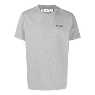 Camiseta gris de manga corta con cuello redondo y estampado de logotipo Off-White para hombre, colección SS22