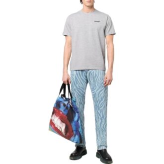 Camiseta gris de manga corta con cuello redondo y estampado de logotipo Off-White para hombre, colección SS22