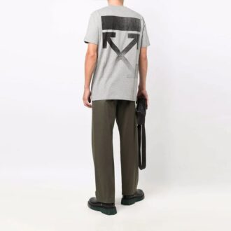 Camiseta gris de manga corta de algodón con logotipo de flecha Off-White para hombre FW21