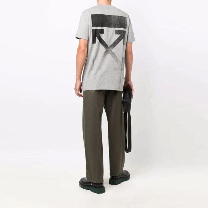 Camiseta gris de manga corta de algodón con logotipo de flecha Off-White para hombre FW21