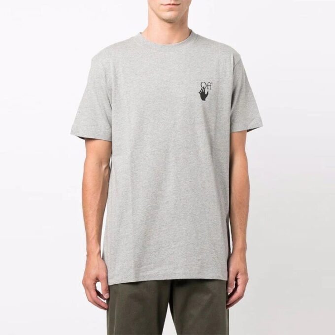 Camiseta gris de manga corta de algodón con logotipo de flecha Off-White para hombre FW21