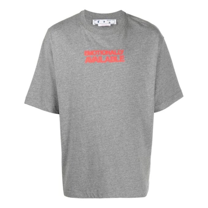 Camiseta gris de manga corta y cuello redondo con eslogan impreso Off-White para hombre, colección Otoño-Invierno 2022, versión estándar