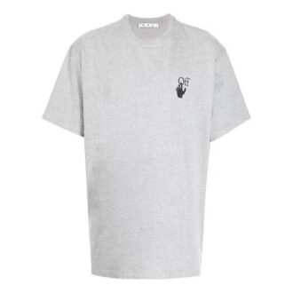 Camiseta gris de Off-White para hombre, colección FW21, con estampado del logotipo, cuello redondo, pantalones cortos y corte holgado