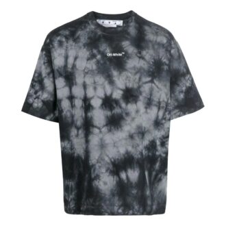 Camiseta gris de Off-White para hombre, colección FW22, cuello redondo, pantalones cortos, corte holgado y estampado Tie Dye con logotipo