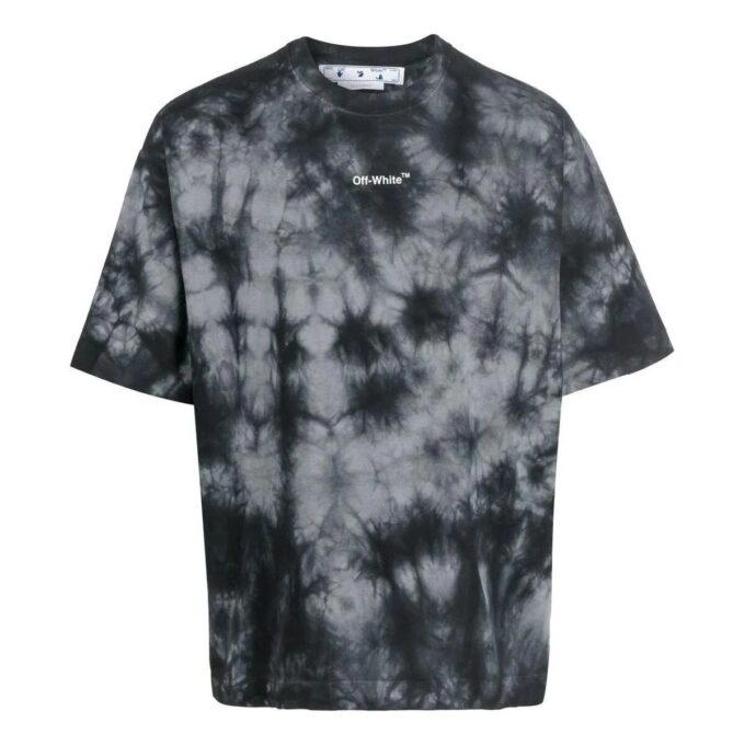 Camiseta gris de Off-White para hombre, colección FW22, cuello redondo, pantalones cortos, corte holgado y estampado Tie Dye con logotipo
