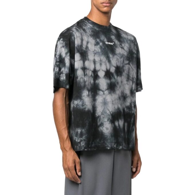 Camiseta gris de Off-White para hombre, colección FW22, cuello redondo, pantalones cortos, corte holgado y estampado Tie Dye con logotipo