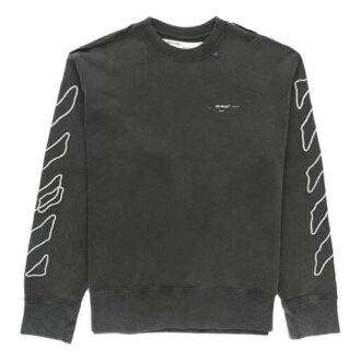 Camiseta holgada de cuello redondo con logotipo bordado a rayas, color negro