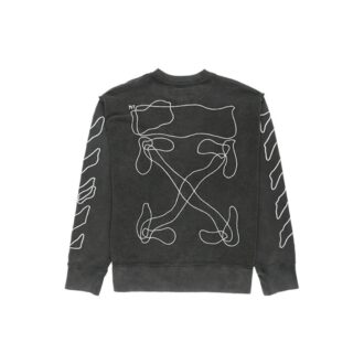 Camiseta holgada de cuello redondo con logotipo bordado a rayas, color negro