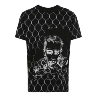 Camiseta negra de manga corta con cuello redondo y estampado de colores lisos en Pantalones Cortos
