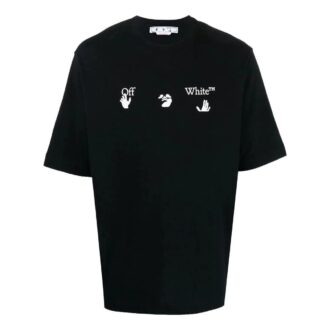 Camiseta negra de manga corta con cuello redondo y estampado de logotipo Off-White para hombre FW22