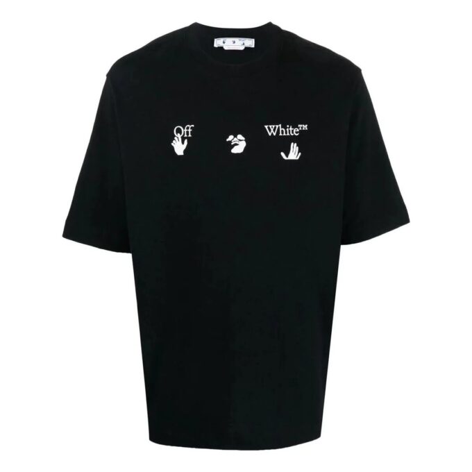 Camiseta negra de manga corta con cuello redondo y estampado de logotipo Off-White para hombre FW22