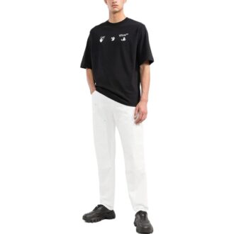 Camiseta negra de manga corta con cuello redondo y estampado de logotipo Off-White para hombre FW22