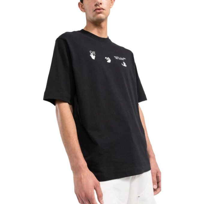 Camiseta negra de manga corta con cuello redondo y estampado de logotipo Off-White para hombre FW22