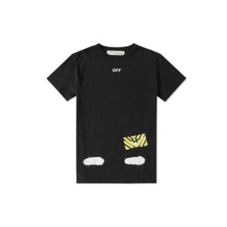 Camiseta negra de manga corta con cuello redondo y estampado de rayas de tigre Off-White Men’s C/O Virgil Abloh Splash Ink