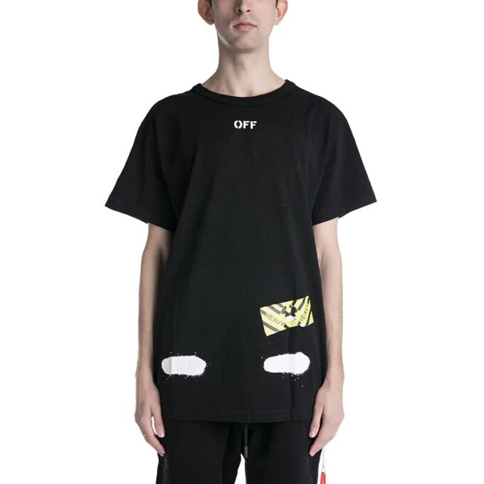 Camiseta negra de manga corta con cuello redondo y estampado de rayas de tigre Off-White Men’s C/O Virgil Abloh Splash Ink