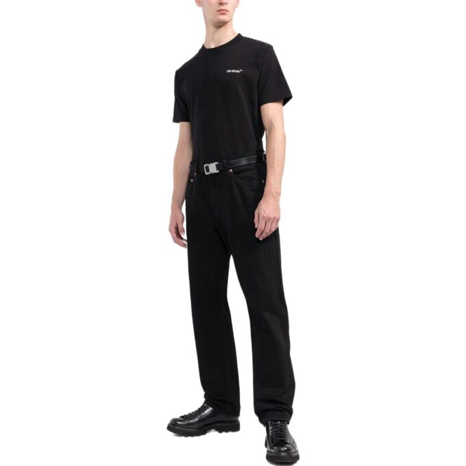 Camiseta negra de manga corta con cuello redondo y estampado del logotipo de Off-White para hombre, colección FW22