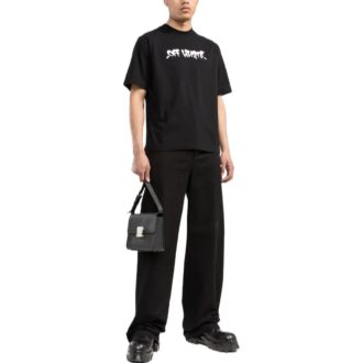 Camiseta negra de manga corta con estampado de letras del logotipo de Off-White para hombre, colección primavera-verano 2022