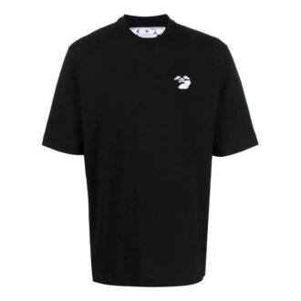 Camiseta negra de manga corta con logotipo bordado y color liso para hombre de Off-White, colección primavera-verano 2022