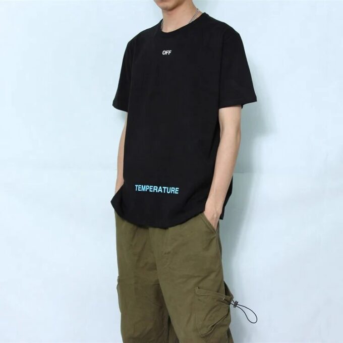 Camiseta negra de manga corta con rayas y letras básicas de Off-White para hombre, C/O VIRGIL ABLOH
