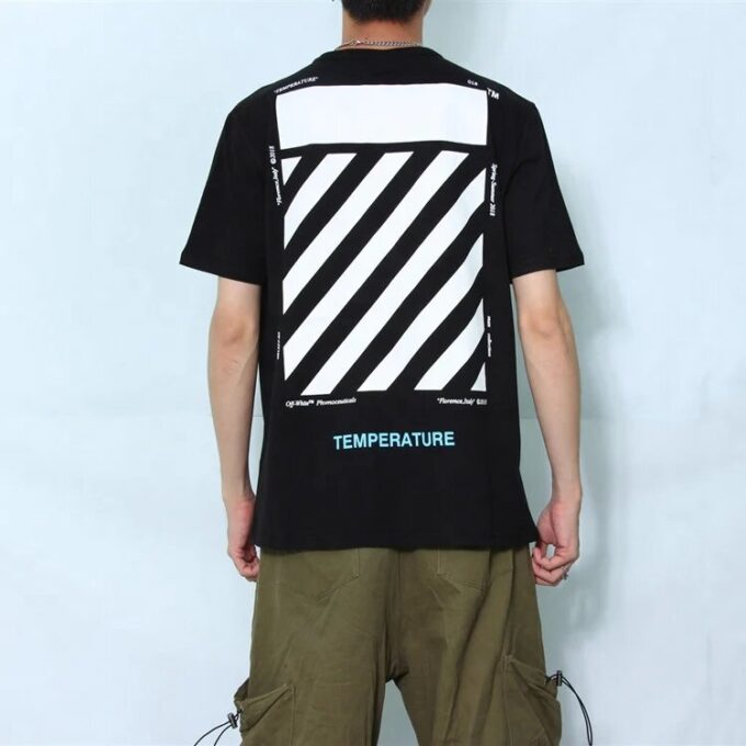Camiseta negra de manga corta con rayas y letras básicas de Off-White para hombre, C/O VIRGIL ABLOH