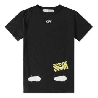 Camiseta negra de manga corta Off-White para hombre C/O Virgil Abloh con rayas de tigre y salpicaduras de tinta