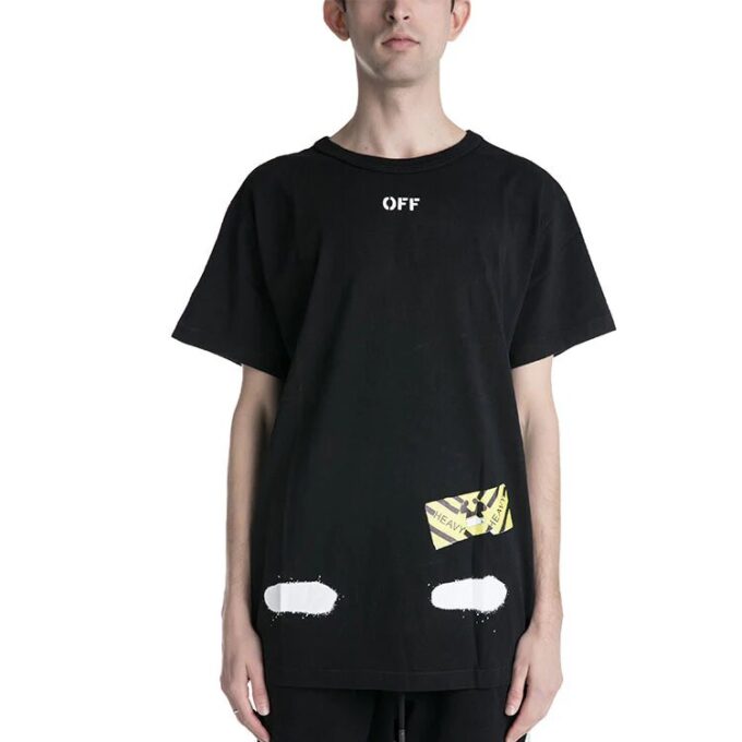 Camiseta negra de manga corta Off-White para hombre C/O Virgil Abloh con rayas de tigre y salpicaduras de tinta