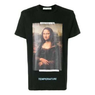 Camiseta negra de manga corta Off-White para hombre con estampado de la Mona Lisa y flecha en la espalda