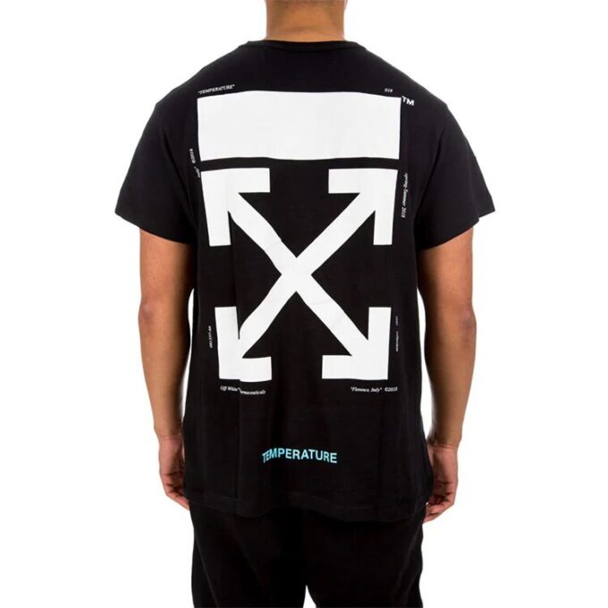 Camiseta negra de manga corta Off-White para hombre con estampado de la Mona Lisa y flecha en la espalda