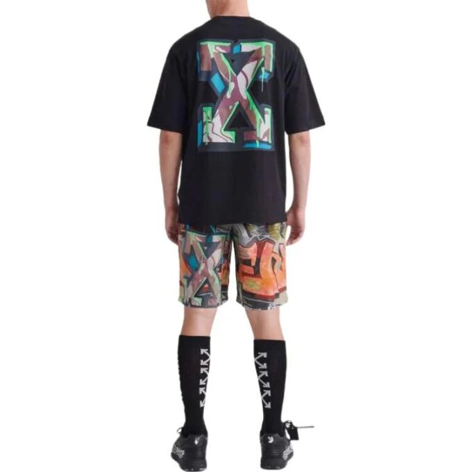 Camiseta negra de manga corta y corte holgado con cuello redondo y estampado de flechas de Off-White para hombre, colección primavera-verano 2022